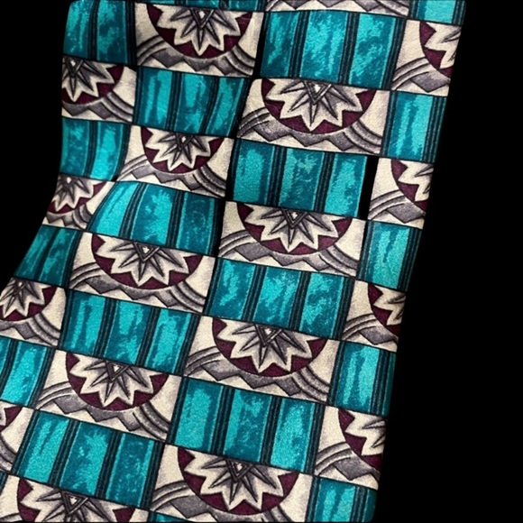 Lanvin Aqua Silk Tie Art Deco Pattern - Picture 3 of 5